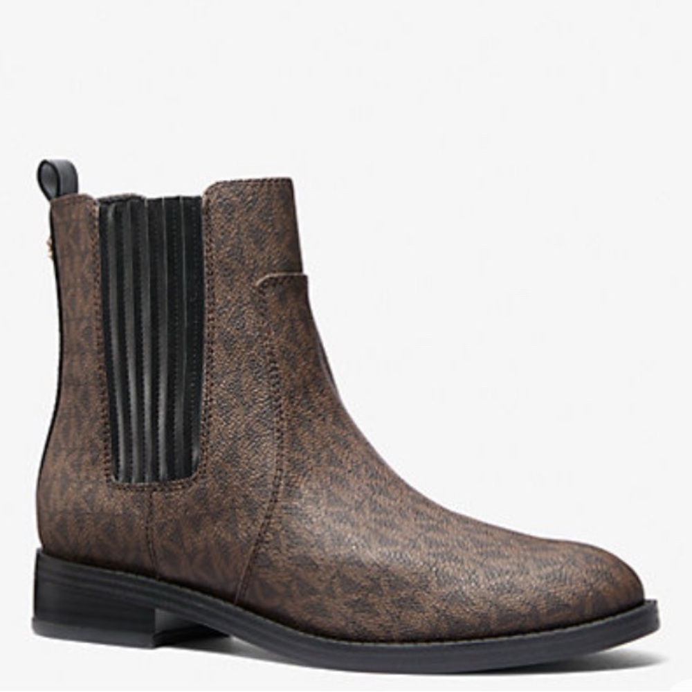 Michael Kors Ella Signature Logo Chelsea Brown Ankle Boots